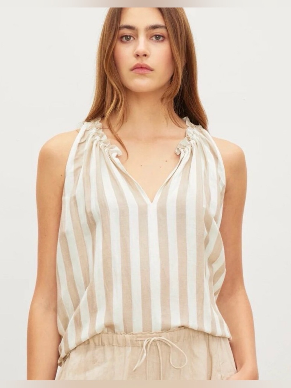 Ivory & Cream Striped Linen Tank - Large